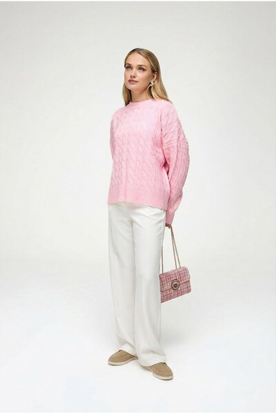 Trendiz Kadın Baklava Desenli Kazak Pembe