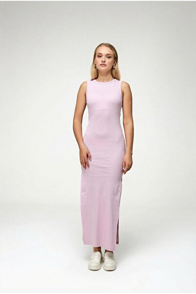 Trendiz Kadın Yırtmaçlı Uzun Elbise Pembe