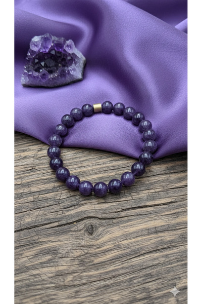 AURA سوار من حجر الليبيدوليت الطبيعي مقاس 8 ملم