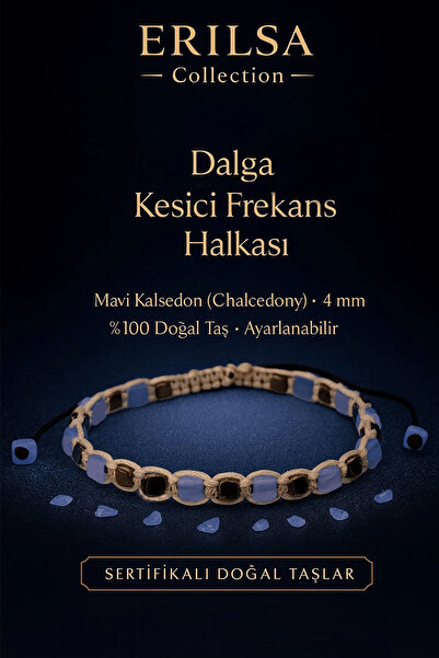 Erilsa حلقة تردد متموجة معتمدة - عقيق أزرق (كالسيدوني) 4 مم قابلة للتعديل