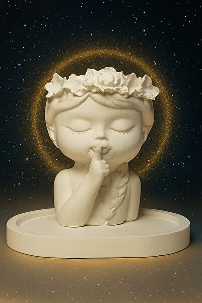 AİME Dekoratif Sessizlik Heykelciği – Çiçekli Kız Büstü | Yıldızlı Gece Temalı