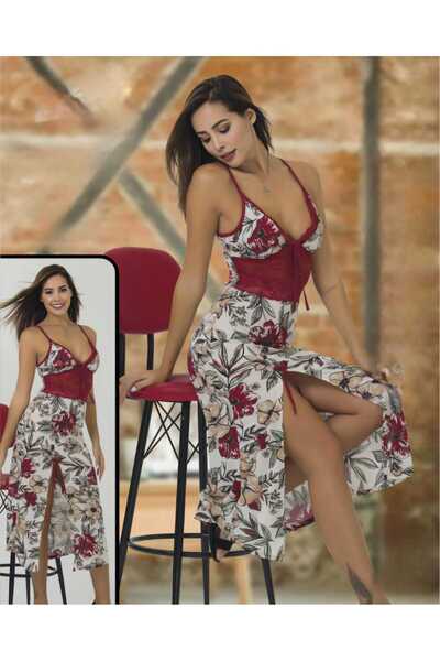 ZAVERA WOMAN Γυναικείο μακρύ νυχτικό άνοιγμα με δαντέλα - 100% βαμβάκι