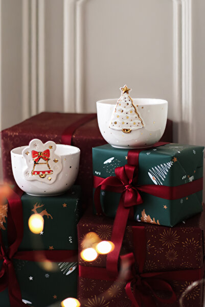 SİNEM YAMAN HOME New Year Themed 2-Piece Ceramic Bowl Set / Bell and New Year...