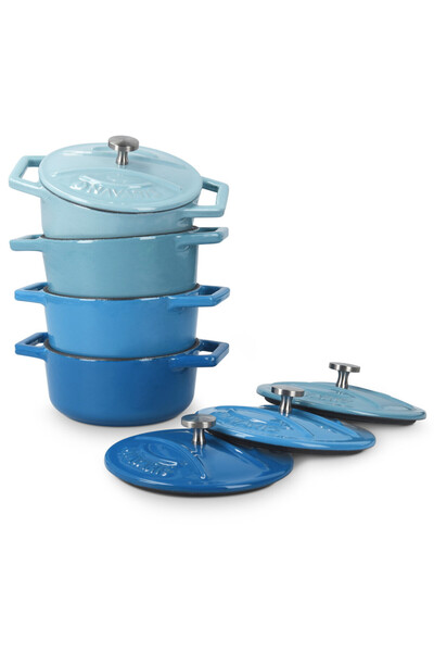 Navaris Set de 4 mini oale din fontă, 10,5 cm, 290 ml, pentru cuptor și plită...