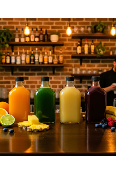 junibeliw 4Pcs 200ml Flat Glass Bottle Multi-Purpose Juice Shot Bottle Black ...