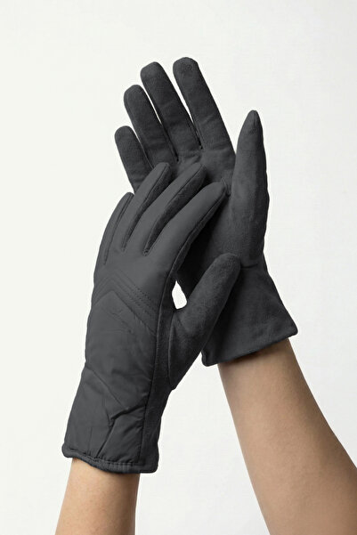 robanu قفازات نسائية شتوية من جلد الغزال بنمط مبطن وشاشة تعمل باللمس باللون الأنثراسيت