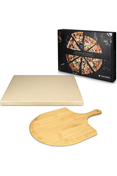Navaris Set piatră de pizza 30 x 38 cm și lopată de pizza din bambus, bej, Na...
