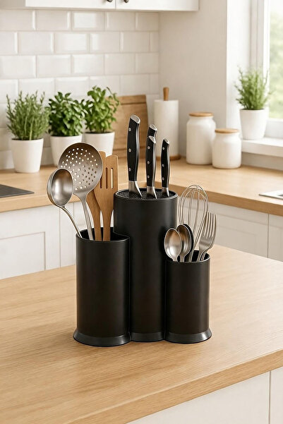EVONİTA Countertop Knife Holder with Compartments - Spoon Ladle Knife Stand K...