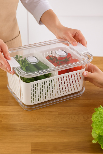 Mim Life حاوية تخزين كريستالية مع فاصل ومصفاة