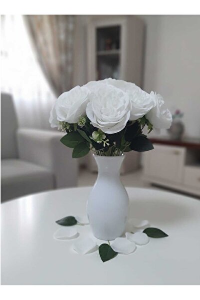 ENRUFLORA Beyaz 10 Kafalı İngiliz Gülü Dekor Aranjman EV Süsü