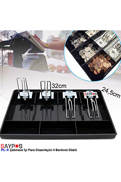 SAYPOS 4 Geniş Kağıt Para Gözlü 7 Bölmeli Çekmece İçi Para Düzenleyici Para Çekmecesi İçi 32x24,5x3,5cm