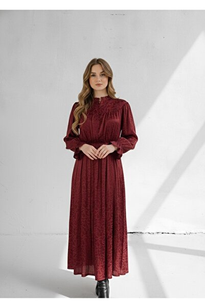 PARQAURA Jakarlı Saten Tesettür Elbise