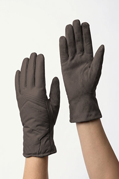 robanu قفازات نسائية شتوية من جلد الغزال بنمط مبطن وشاشة تعمل باللمس باللون البني