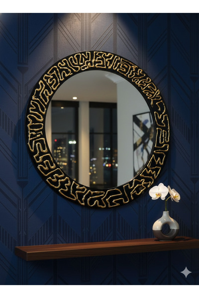BG CONCEPT Epoksi Detaylı Modern Dekoratif Duvar Aynası – Siyah & Altın | 40 cm