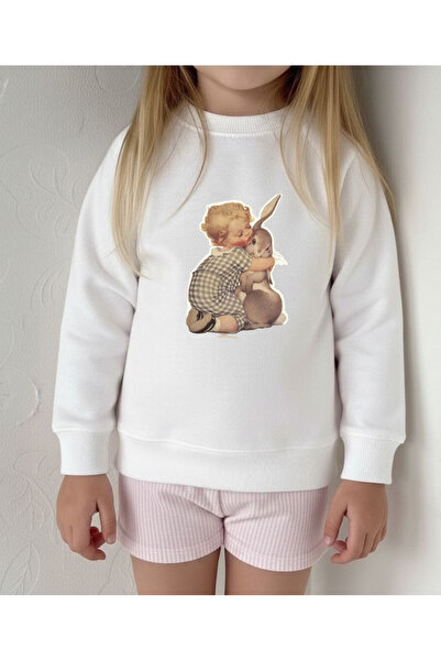 LORVEX Swea tricou cu guler rotund pentru copii și adulți – Imprimeu cu iepur...