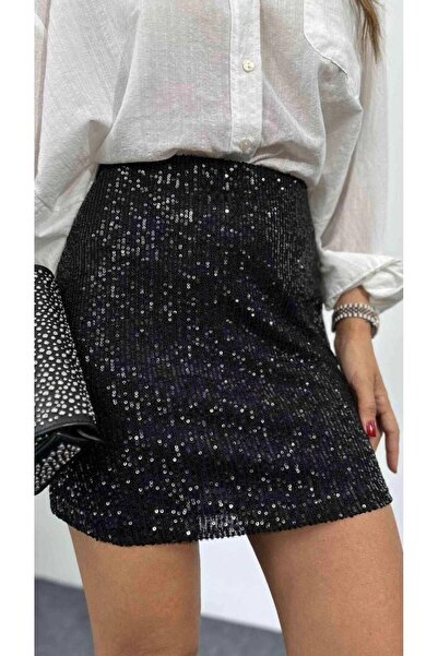 madmadame Pul Payet Etek Fermuarlı Esnek Kumaş Kısa