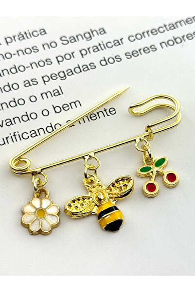 roshel Altın Renk Broş İskoç İğnesi Yaka İğnesi Charmlı İğne Çengelli İğne Papatya-Arı-Kiraz