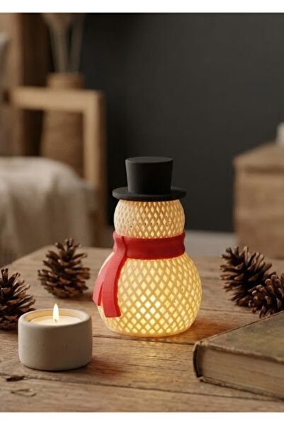 Elmas Dudu Dekoratif Işıklı Kardan Adam Yılbaşı Temalı Masa Lambası (Pilli Mu...