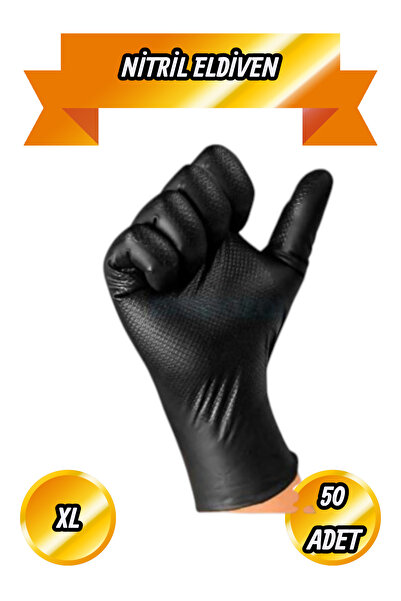 BRATİ HAND TOOLS Diamond Textured Black Nitrile Gloves XL (10) Powder Free 50 Pieces