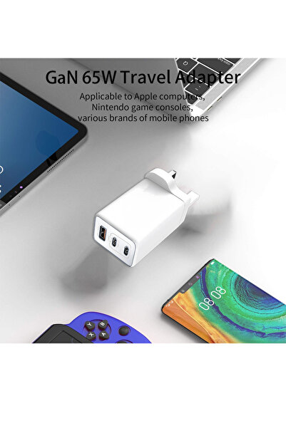 EDEN 65W GaN Fast Charger, 2 USB-C + 1 USB-A, PD 3.0