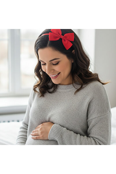 Ma.re accessories Kırmızı Saten Fiyonk Detaylı İnce Lohusa Tacı