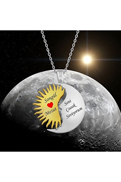 esem gold 925 AYAR GÜNEŞ VE AY AŞK GÜMÜŞ KOLYE