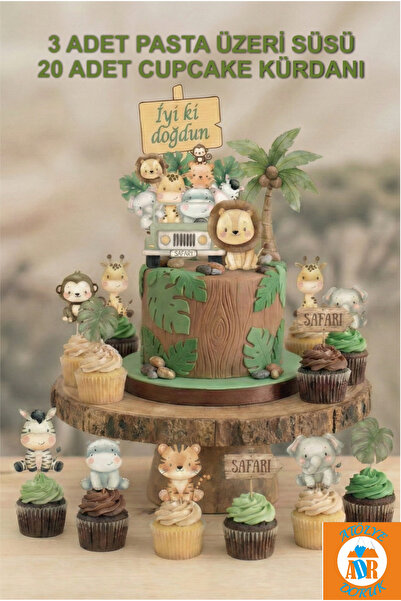 Atölye Doruk SAFARİ Temali Doğum Günü Pasta Seti Pastel Safari Cupcake Pasta Kürdanı-Safari Kürdanlı Pasta Süsü