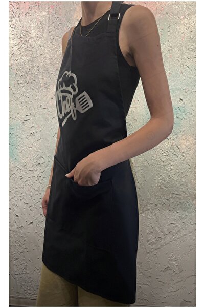 Chandler Home Gurme Guard 2-Piece Chef Kitchen Apron Set Chef Printed 56X80 Large Pocket Black