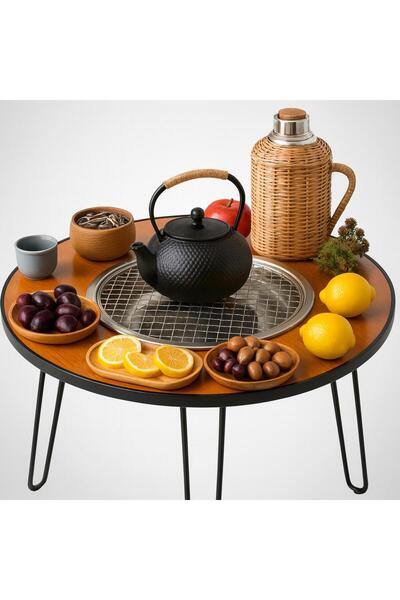 Bin shihoon Multi-purpose round grill table with black frame