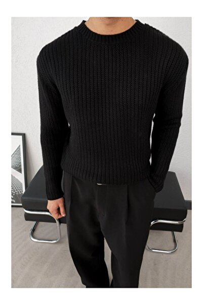 perasttesktil Men's Chain Corded Fabric Crew Neck Sweater