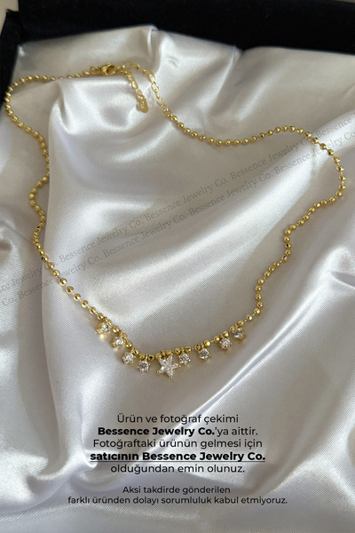 Bessence Jewelry Co 14K Gold Yıldız Merkezli Zirkon Taşlı Minimal Çelik Kolye - 45 CM