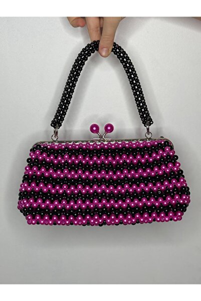 BONİTA Pink Black Pearl Women's Handbag