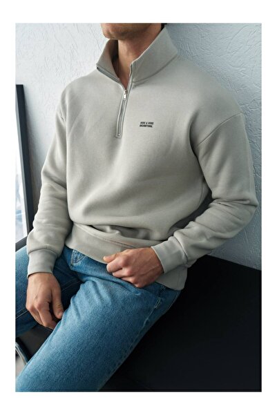 perasttesktil Men's Mock Neck Zipper Oversized Sweatshirt