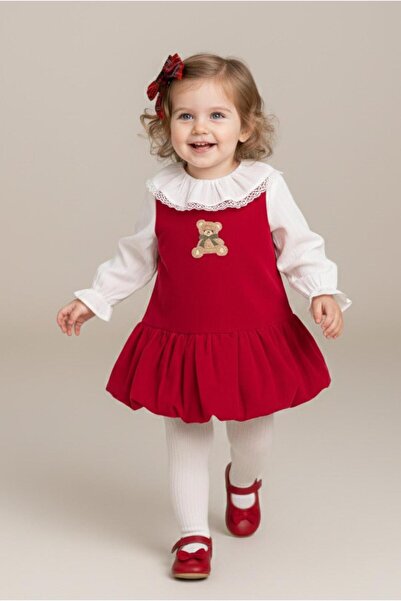 ministok Sweet Bear Balloon Skirt with Buckle Accessories Red Soft Corded Fab...