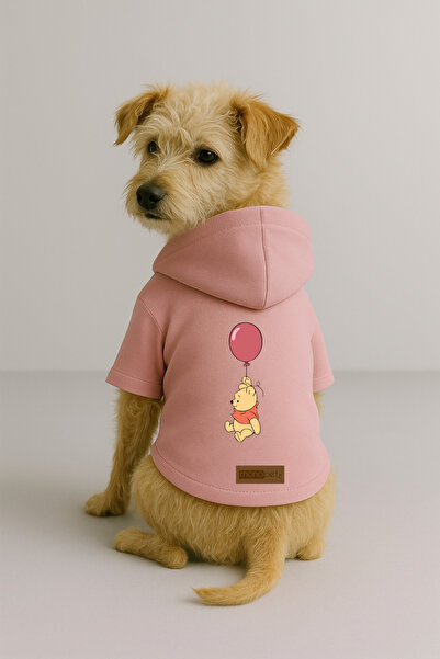 Monopetz Baskılı İçi Polarlı Köpek ve Kedi Kıyafeti & Elbisesi - Pembe Renk Kapüşonlu Hoodie BB575