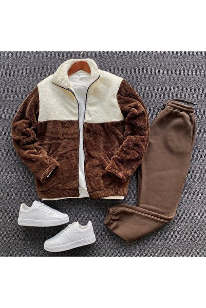 THANBUTİK Piece Plush Fleece Jacket and Fleece Sweatpants Set of 2