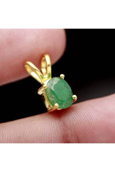 alpsilverart Kadınlar İçin Minimal Tasarım Doğal Zümrüt Taşlı 925 Ayar Gümüş Kolye