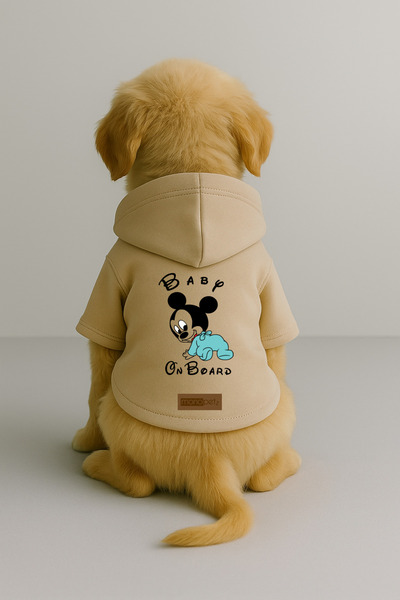 Monopetz Printed Dog and Cat Clothing & Dress with Fleece Inside - Beige Colo...