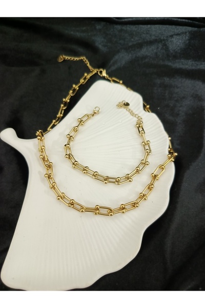 AYKE AKSESUAR Çelik Gold tifany kolye bileklik takım set