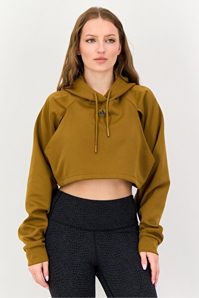 adidas Women Sportswear Fit Long Sleeve Outdoor Cut Out Hoodie, Tan