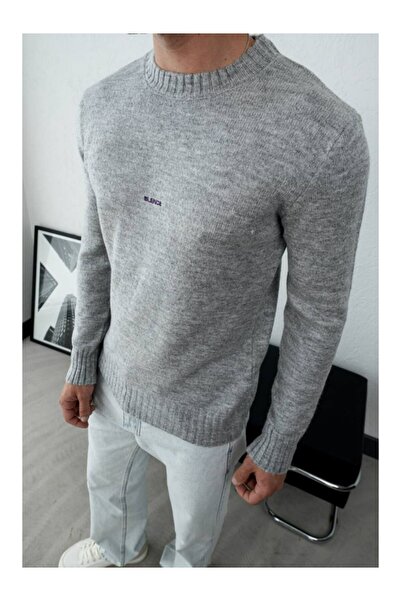 perasttesktil Men's Ribbed Crew Neck Sweater with Embroidered Front