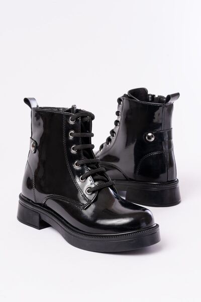 Budi 02-2003 Black Patent Leather Lace-Up Zippered Daily Women's Boots