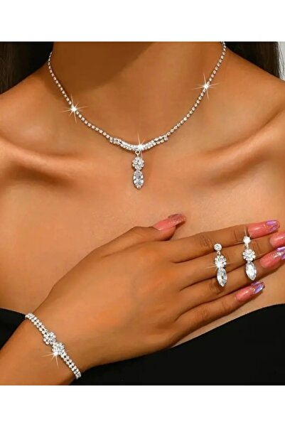 Mihra Aksesuar Necklace Earrings Bracelet Triple Set