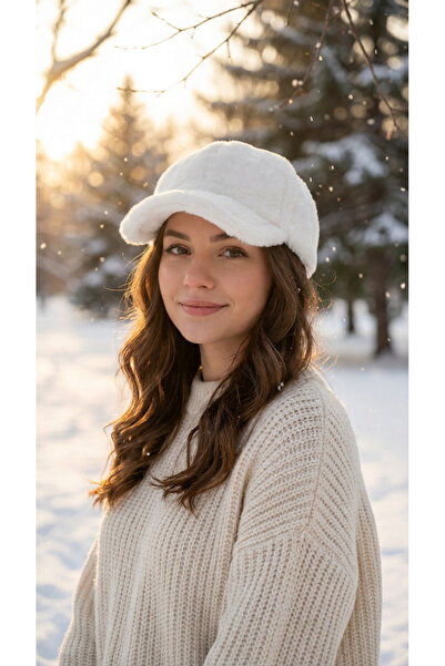 Kapin Women's White Plush Hat - Cap Hat