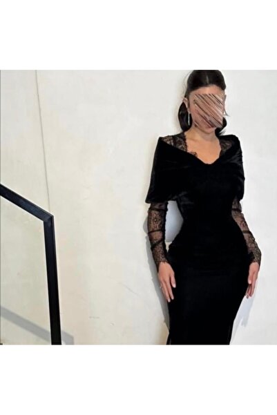 STAYILK DRESSES فستان سهرة انيق بتصميم كلاسيكي. بلون اسود و باكمام طويلة من د...