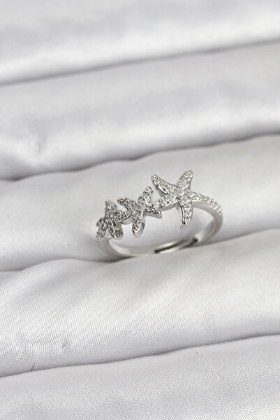 Marsilyan Brass Star Model Silver Color Women's Ring