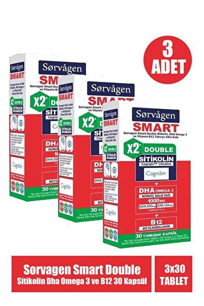Sorvagen Smart Double Sitikolin Dha Omega 3 ve B12 30 Kapsül 3 Adet