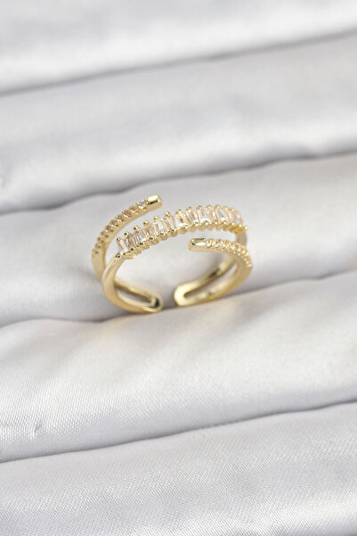 Marsilyan Brass Gold Color Row Baguette Zircon Stone Women's Ring