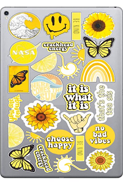 hediyenebak مجموعة ملصقات السلسلة الإيجابية الصفراء 2 |   ملصق لابتوب، دفتر ملاحظات، تابلت، هاتف، دفتر، بوليت