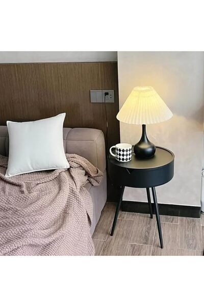 Miskat Trading Modern Nightstand Cream Style Bedside Table, Round Storage Cab...
